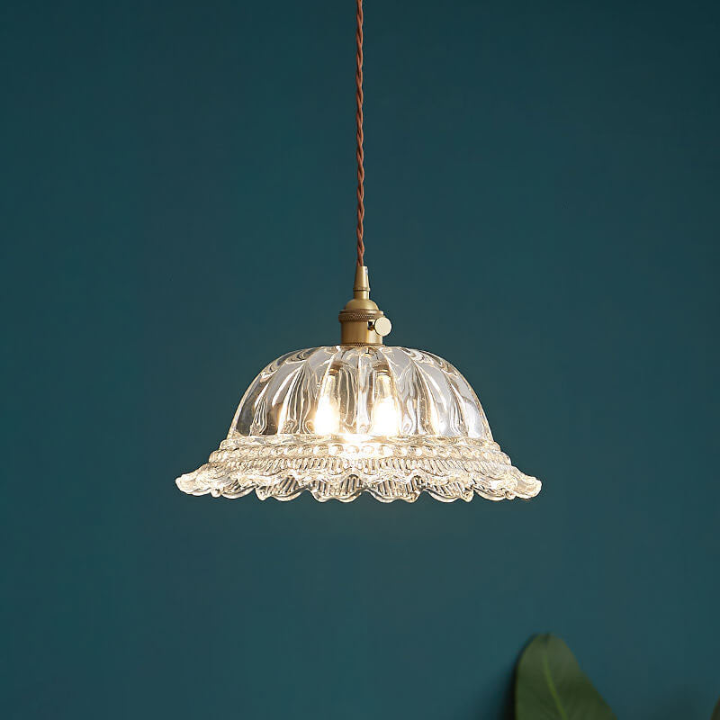 Nordic Vintage Floral Glass Brass 1-Light Pendant Light