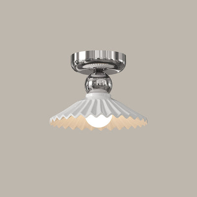 Lustre de plafond semi-encastré moderne en céramique avec dentelle ronde crème à 1 lumière 