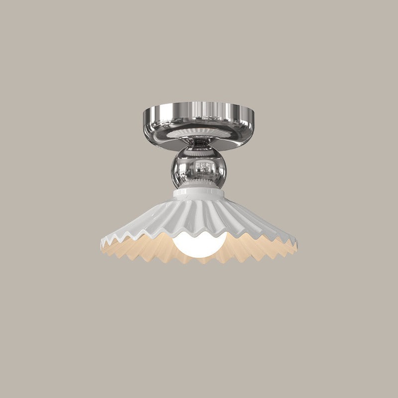 Lustre de plafond semi-encastré moderne en céramique avec dentelle ronde crème à 1 lumière 