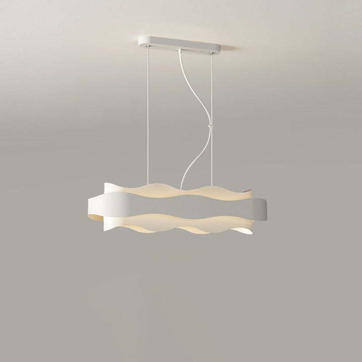 Contemporary Creative Wave Strip Round Iron Acrylic LED Island Light Chandelier For Dining Room