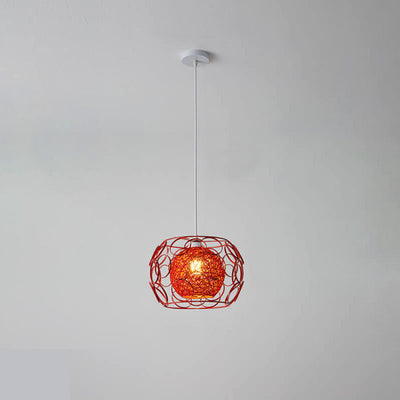 Nordic Creative Weaving Hemp Ball Iron Drum 1-Light Pendant Light