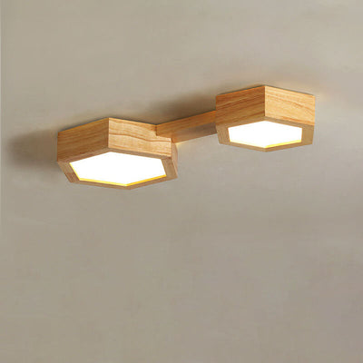 Modern Simple Wooden Hexagonal Geometry LED Flush Mount Ceiling Light