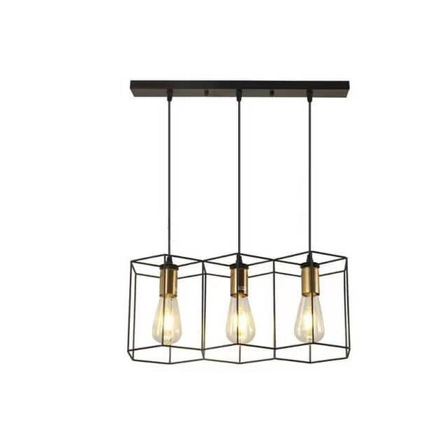 Lustre moderne de style mi-siècle avec cadre en fer polygonal géométrique à 3/5 lumières pour salon 