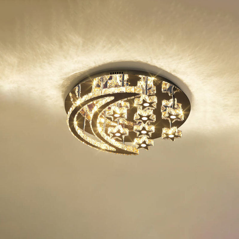 Moderne romantische Deckenleuchte aus Edelstahl mit Kristallstern und Mond LED 