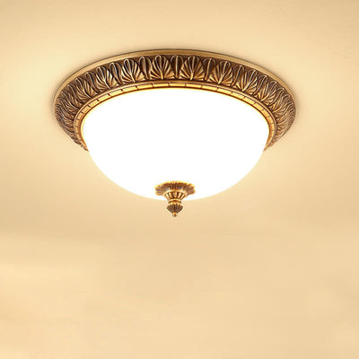 Modern Imitation Marble All Copper Circular 1-Light Flush Mount Ceiling Light