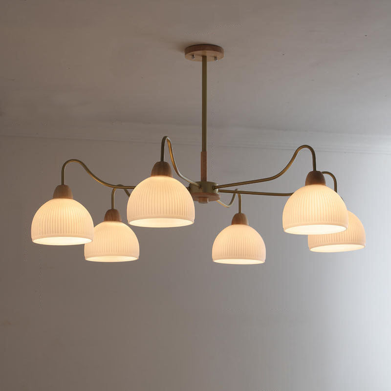 Nordic Japanese Glass Round Wood 3/6/8 Light Kronleuchter 