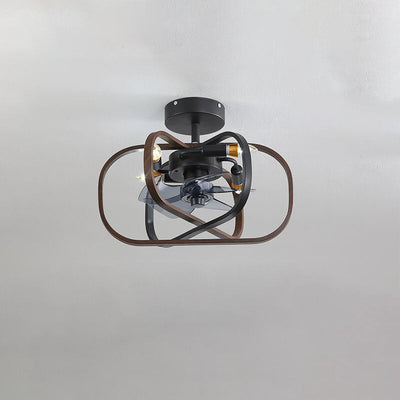 Industrial Minimalist Copper Iron Round Square 4-Light Semi-Flush Mount Ceiling Fan Light