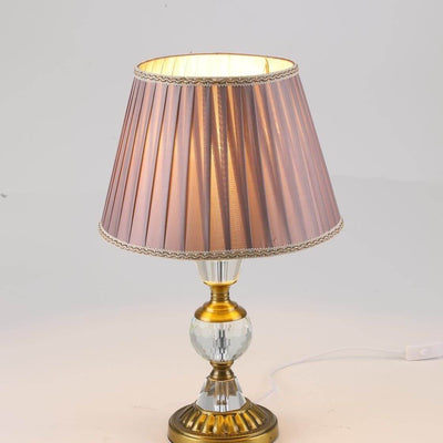 European Vintage Crystal Pillar Base Fabric 1-Light Table Lamp