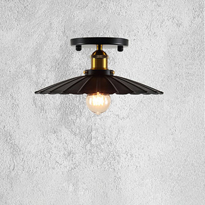 Vintage Industrial Iron Cone Umbrella 1-Light Semi-Flush Mount Ceiling Light