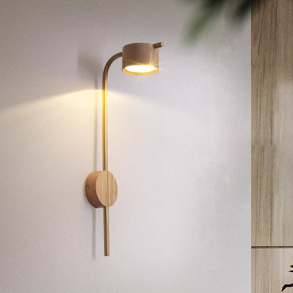 Modern Minimalist Round Iron Rubber Wood LED Wall Sconce Lamp