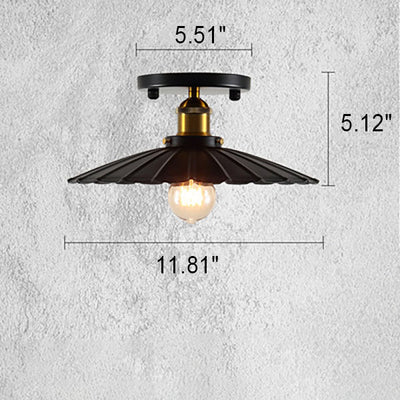 Vintage Industrial Iron Cone Umbrella 1-Light Semi-Flush Mount Ceiling Light