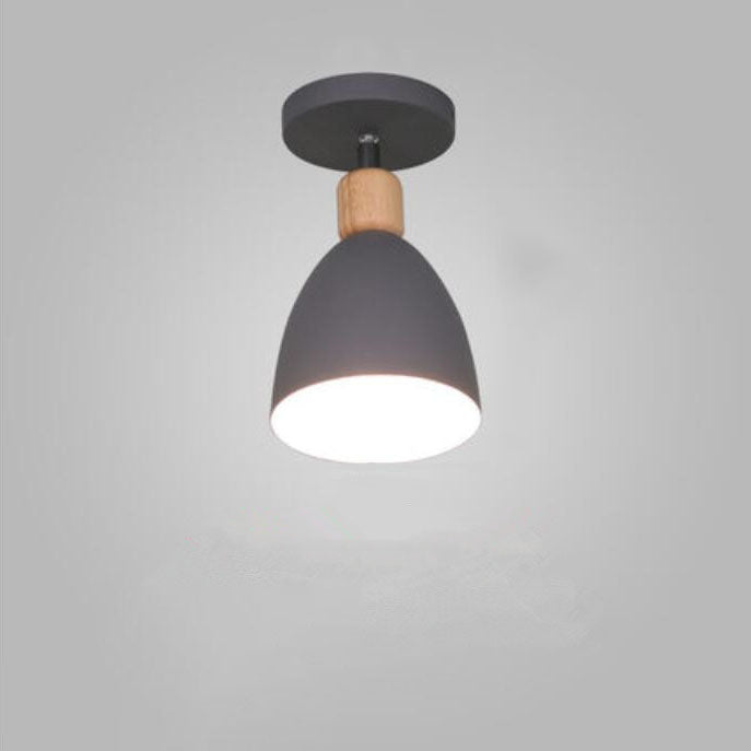 Minimalist Macaron Solid Color Iron Wood 1-Light Semi-Flush Mount Light