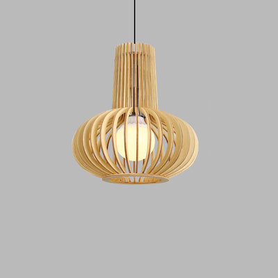 Moderne minimalistische Holzgeometrie Jar 1-Light Pendelleuchte 