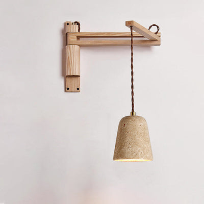 Japanese Modern Wood Retractable Folding 1-Light Wall Sconce Lamp