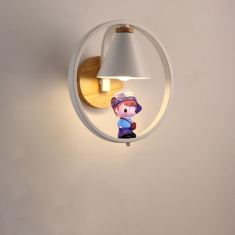 Nordic Cone Ring Eisenholz 1-Licht Wandleuchte für Kinder