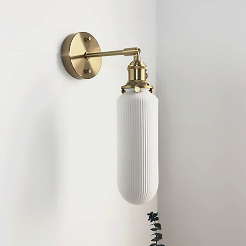 Japanischer Retro Minimalistischer Zylinder Oval Messing Lucite 1-Licht Wandleuchte 