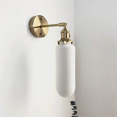 Japanese Retro Minimalist Cylinder Oval Brass Lucite 1-Light Wall Sconce Lamp