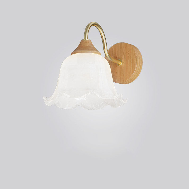 Moderne nordische 1-flammige Wandleuchte aus Eisen und Glas mit gestreiftem Rundholz für Wohnzimmer &amp; Schlafzimmer 