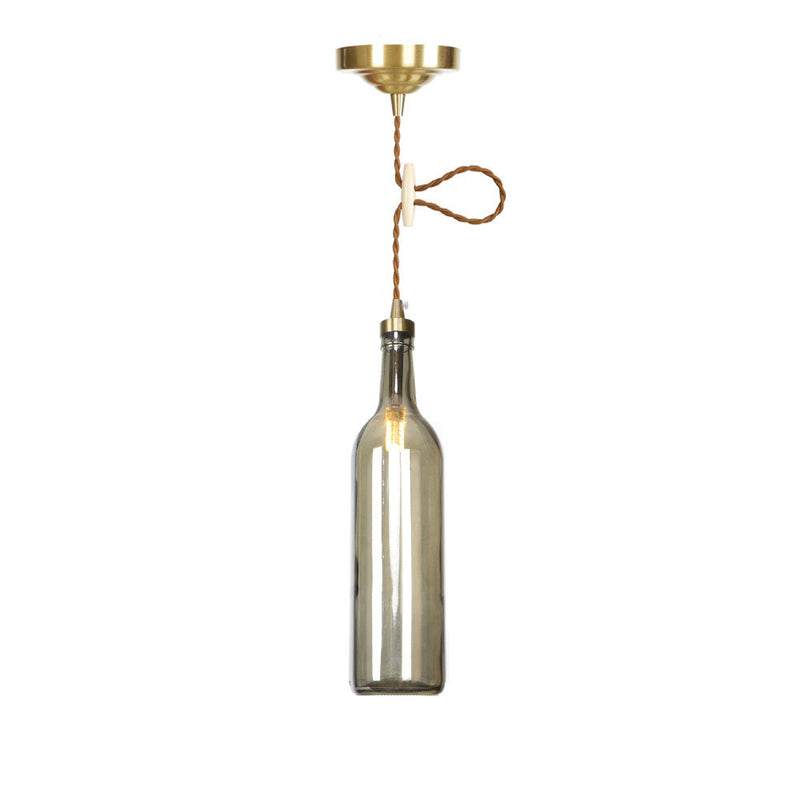 Industrial Vintage Wine Bottle Glass Copper 1-Light Pendant Light