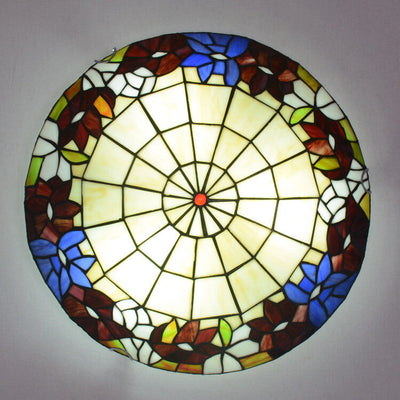 Tiffany Orchid Rose Stained Glass Round 2/3/4 Light Flush Mount Ceiling Light