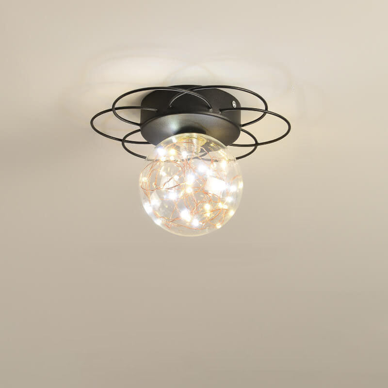 Modern Light Luxury Glass Orb Flower Base LED Semi-Flush Mount Deckenleuchte