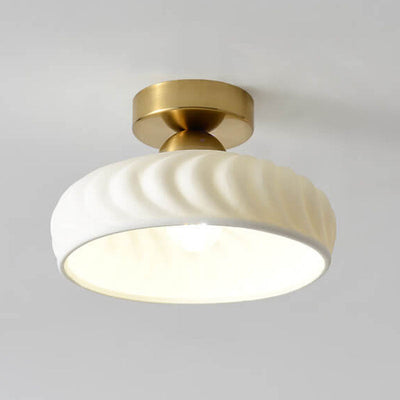 Nordic Minimal Textured Ceramic Cone Round 1-Light Semi-Flush Mount Ceiling Light
