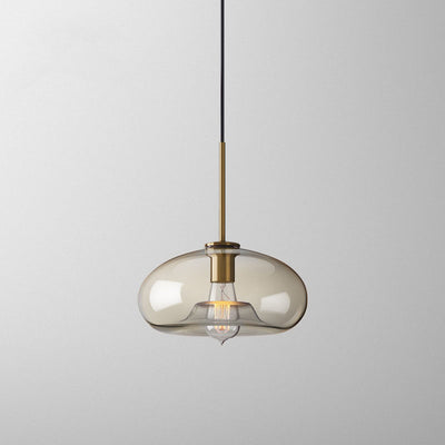 Nordic Minimalist Cognac Glass Round Geometric Jar 1-Light Pendant Light
