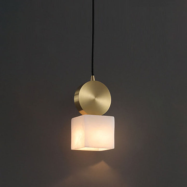Moderne Luxus geometrische Würfel Marmor Schatten Messing 1-Licht Pendelleuchte für Wohnzimmer 