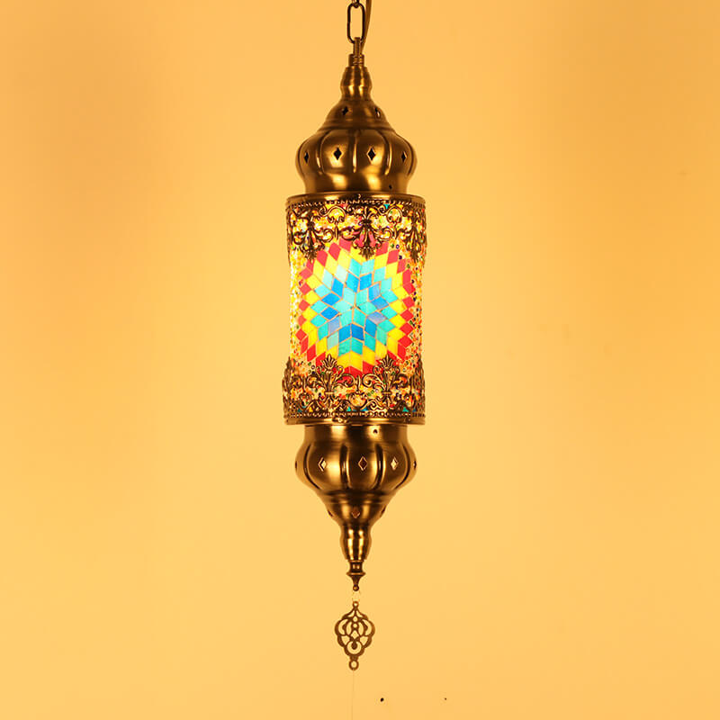 Vintage Southeast Asian Style Iron Glass 1-Light Pendant Light