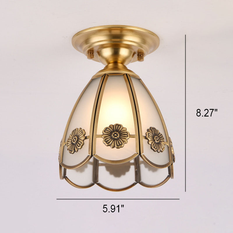 European Luxury Brass Glass Cone 1-Light Semi-Flush Mount Ceiling Light