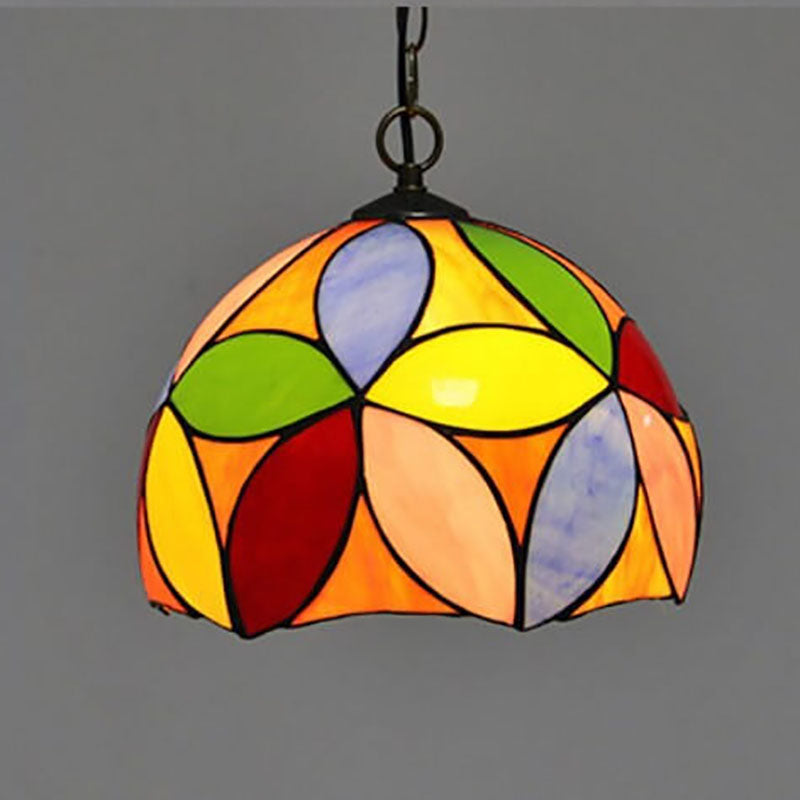 Tiffany Baroque Stained Glass Round Dome 1-Light Pendant Light