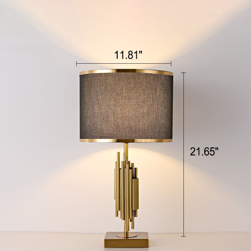 Lampe de table moderne minimaliste en tissu imitation cuivre à 1 lumière 