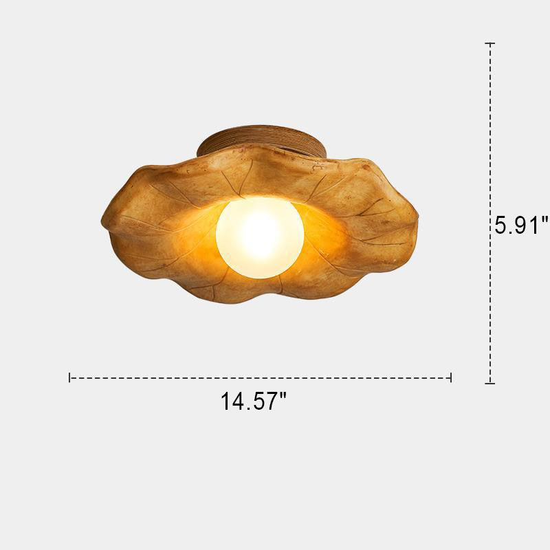 Japanische Wabi-Sabi Lotusblatt-Deckenleuchte aus Kunstharz, 1-flammig, halbbündig