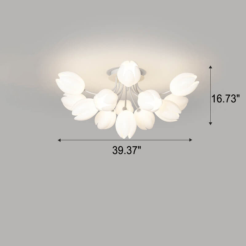 Modern Tulip Flower Shape 7/11/13 Light  Semi-Flush Mount Ceiling Light