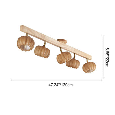 Japanese Simple Solid Wood Pumpkin Shape 1/2/3/4/5-Light Semi-Flush Mount Ceiling Light