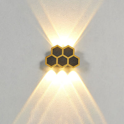 Outdoor Simple Hexagonal Combination Black Gold LED Wall Sconce Lamp