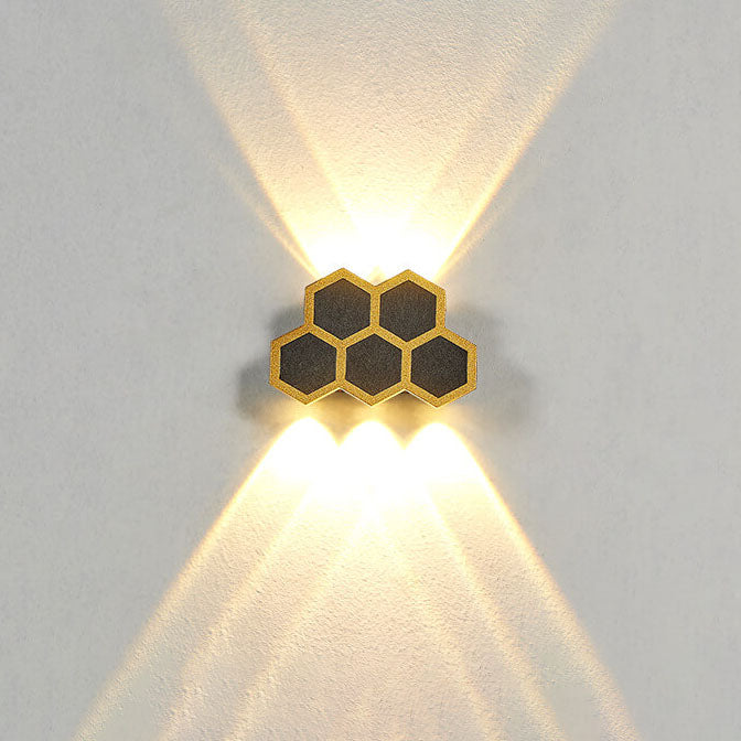 Outdoor Simple Hexagonal Combination Black Gold LED Wall Sconce Lamp