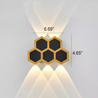 Lampe d'applique murale LED en or noir à combinaison hexagonale simple d'extérieur 