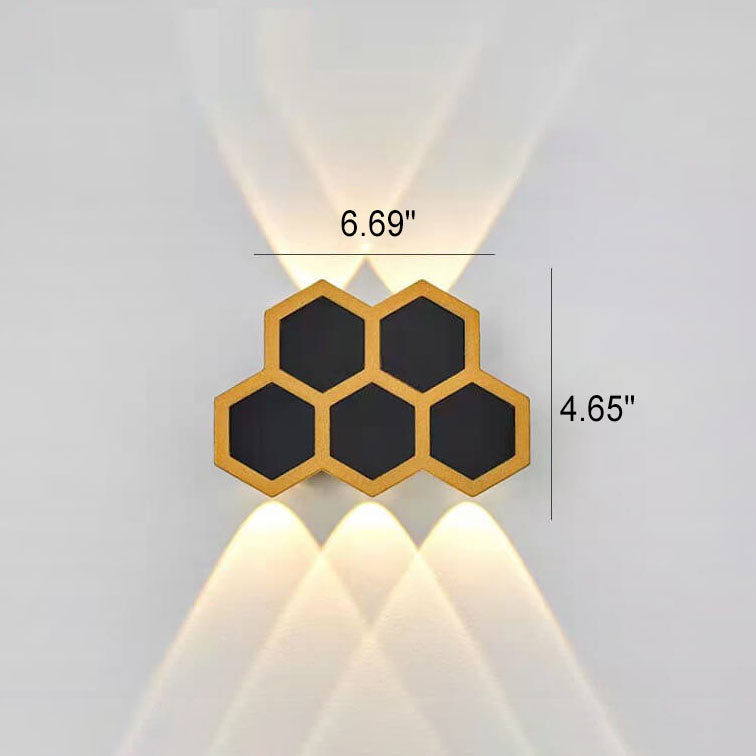 Outdoor Simple Hexagonal Combination Black Gold LED Wall Sconce Lamp