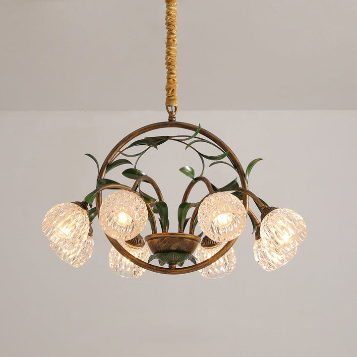 Moderner Art Deco Eisen Lackiert Ring Tulip Glas Kristall Schatten 6/8-Licht Kronleuchter Für Wohnzimmer 
