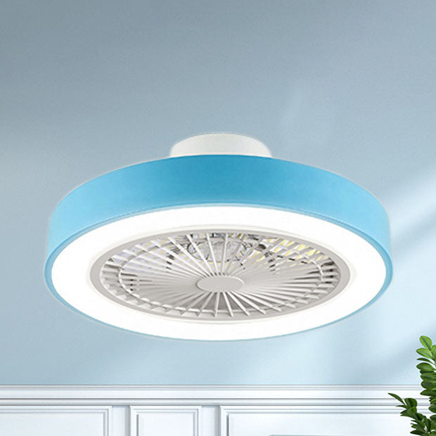 Modern Minimalist Solid Color Iron Copper LED Flush Mount Ceiling Fan Light