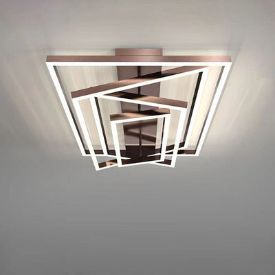 Modern Minimalist Aluminum Finish Multi-layer Rectangular Frame LED Flush Mount Ceiling Light For Living Room