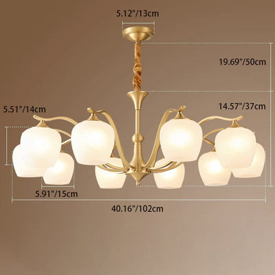 Modern Luxury Round Bud Iron Brass Glass 3/5/6/8/10 Light Chandelier For Living Room