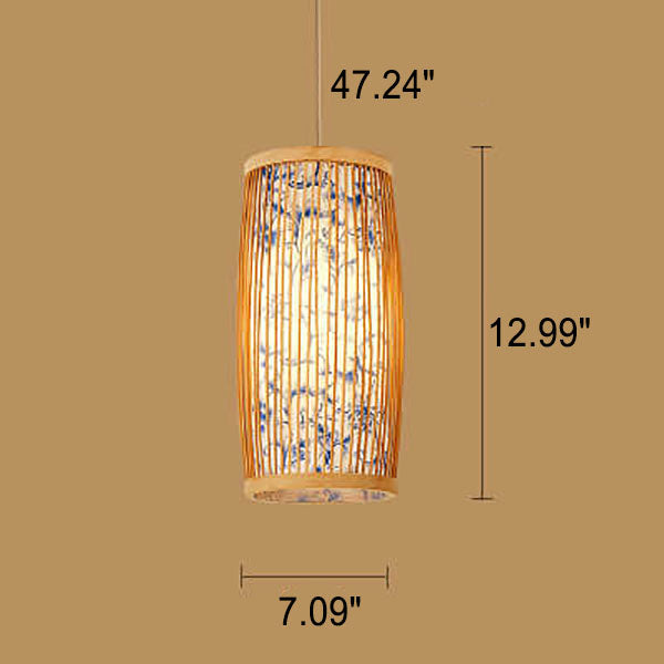 Modern Chinese Cylinder Waist Drum Bamboo Weaving 1-Light Pendant Light