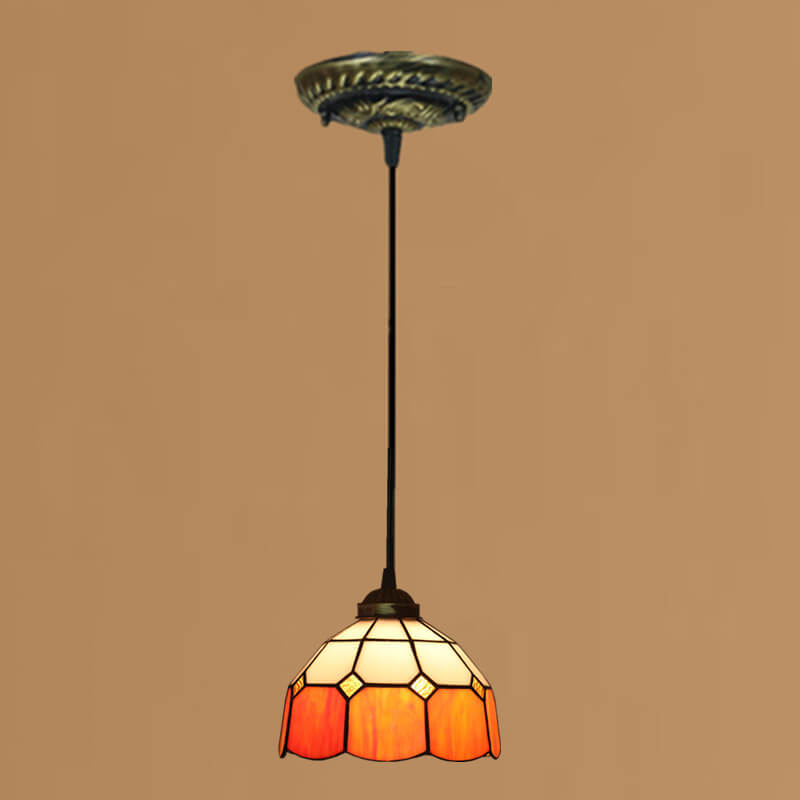 Traditional Tiffany Stained Glass Iron Dome Shade Round 1-Light Pendant Light for Living Room
