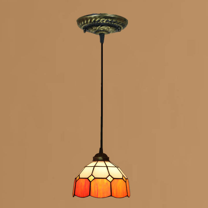 Traditional Tiffany Stained Glass Iron Dome Shade Round 1-Light Pendant Light for Living Room