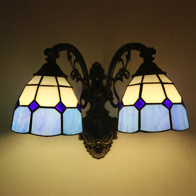 Vintage Tiffany Dome Stained Glass 2-Light Wall Sconce Lamp