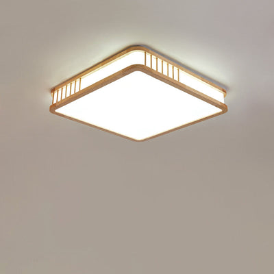 Japanese Minimalist Log Square LED Flush Mount Ceiling Light