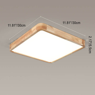 Modern Minimalist Solid Wood Round Square Tatami LED Flush Mount Ceiling Light