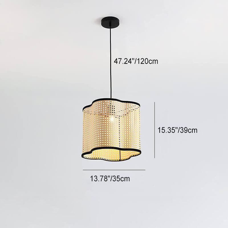 Japanischer minimalistischer runder Pflaumen-PVC-Rattan 1-Licht-Pendelleuchte 